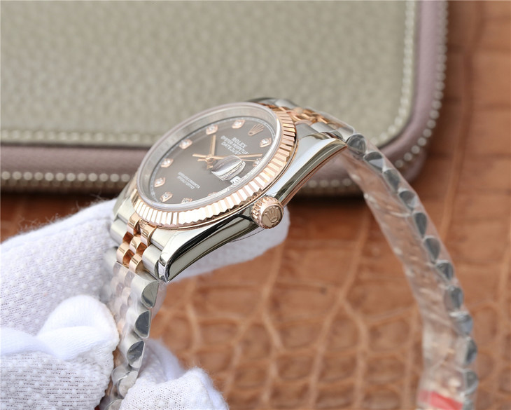 一比一高仿勞力士日誌型繫列116231不銹鋼盤鑲鉆腕錶女士36mm玫瑰金￥4680-精仿勞力士