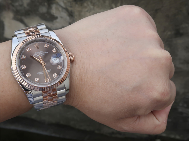 一比一高仿勞力士日誌型繫列116231不銹鋼盤鑲鉆腕錶女士36mm玫瑰金￥4680-精仿勞力士