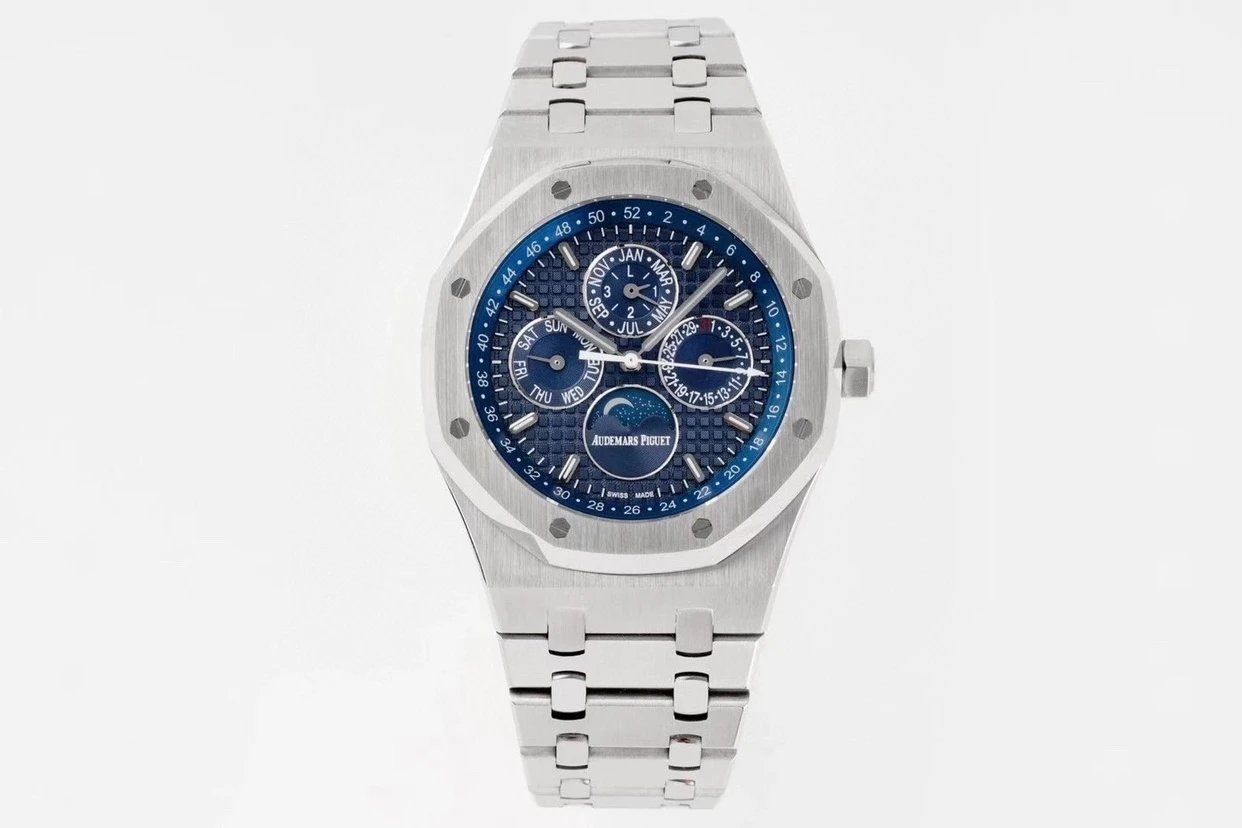 BF廠愛彼皇家橡樹多功能26574st藍盤鋼帶自動機械手錶 萬年歴-精仿愛彼