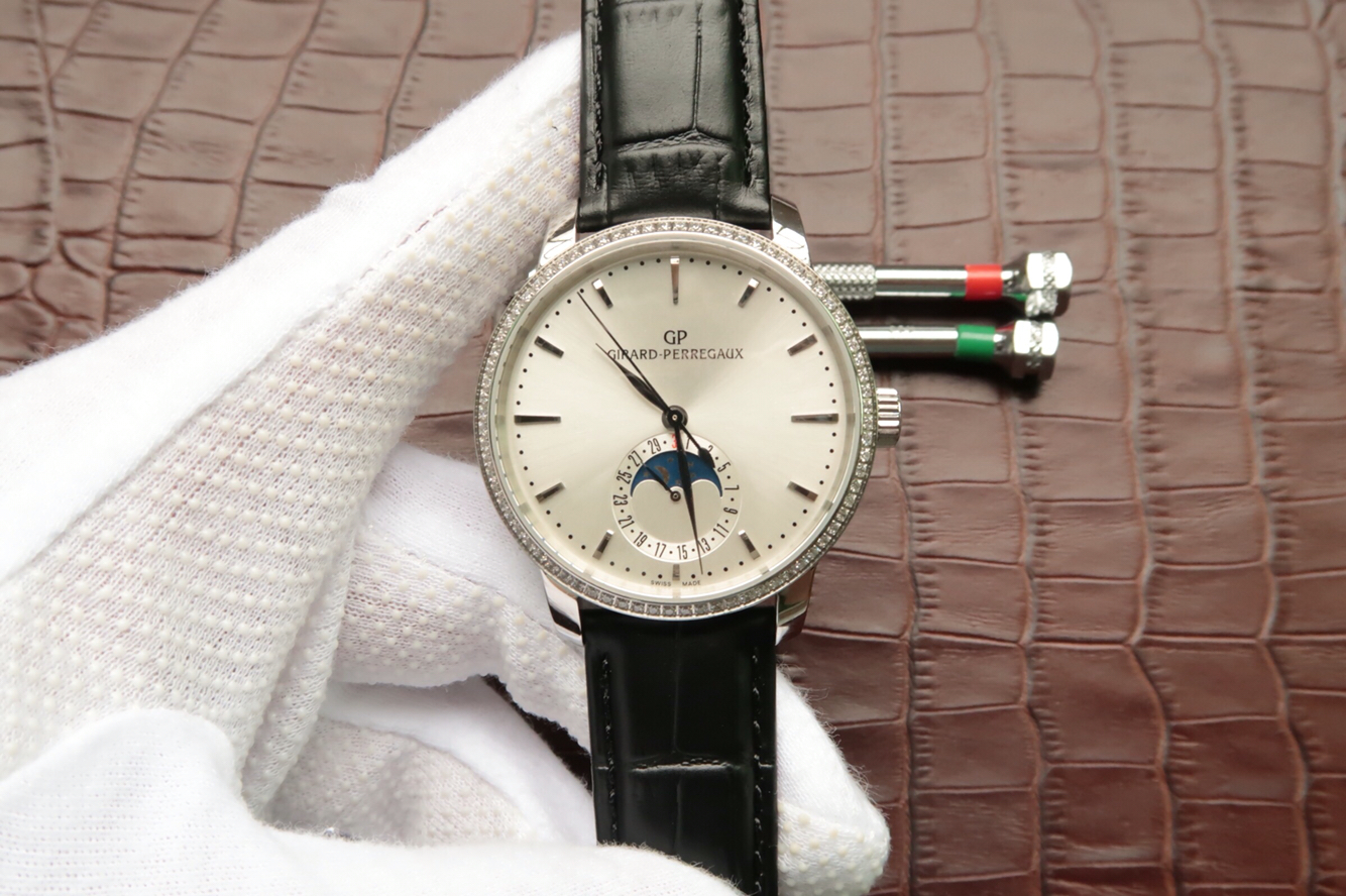 VF芝柏1966繫列49535D11A131-BB60月相功能男士機械手錶 白盤鑲鉆￥2980-精仿芝柏
