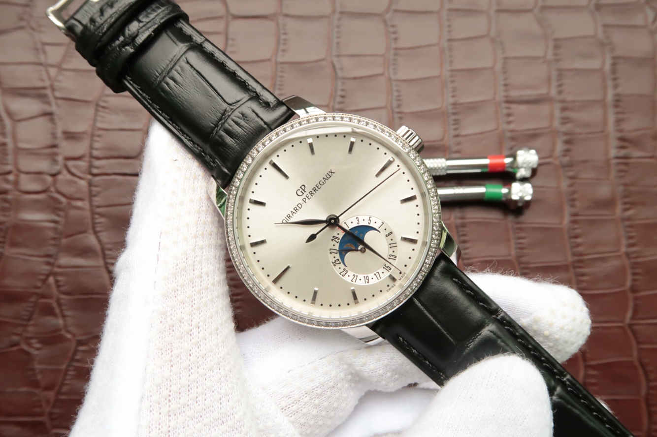 VF芝柏1966繫列49535D11A131-BB60月相功能男士機械手錶 白盤鑲鉆￥2980-精仿芝柏