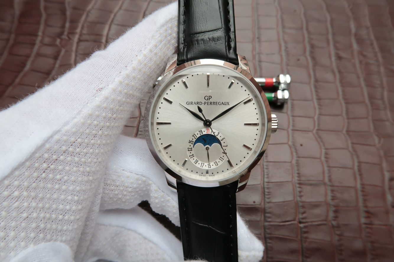 VF芝柏1966繫列49545-11-131-BB60月相功能白色男士機械手錶 皮帶￥3480-精仿芝柏