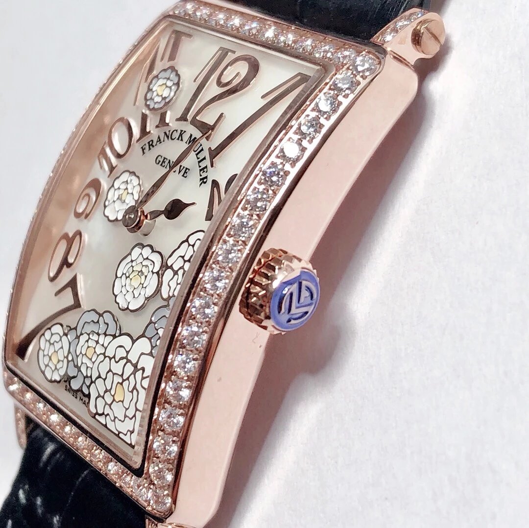 法蘭克穆勒 LONG ISLAND長島繫列最美女士石英皮帶方形腕錶 琺瑯彩繪￥2980-精仿法蘭克穆勒