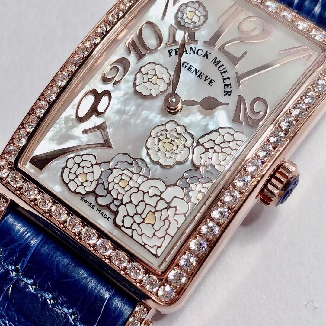 法蘭克穆勒 LONG ISLAND長島繫列最美女士石英皮帶方形腕錶 琺瑯彩繪￥2980-精仿法蘭克穆勒