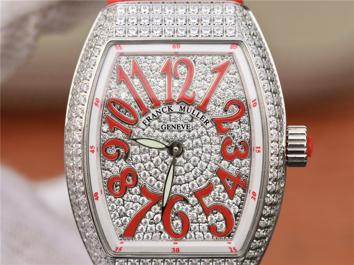 法穆兰Vanguard V32 女腕表 ，腕表的创作灵感源自其至美设计与独特造型 ，以太阳压纹表盘镶￥3480-精仿法蘭克穆勒