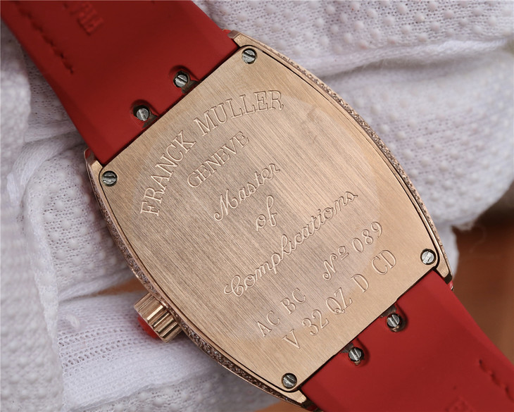 ABF法穆蘭Franck Muller V32 繫列 女士腕錶 紅色矽膠錶帶 石英機芯￥3480-精仿法蘭克穆勒