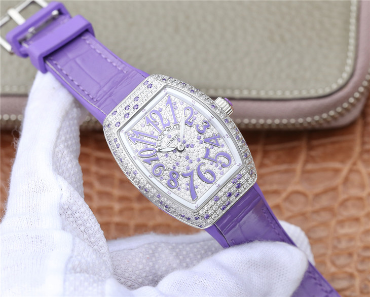 ABF法穆蘭Franck?Muller V32 繫列 女士腕錶 紫色矽膠錶帶 石英機芯￥3480-精仿法蘭克穆勒