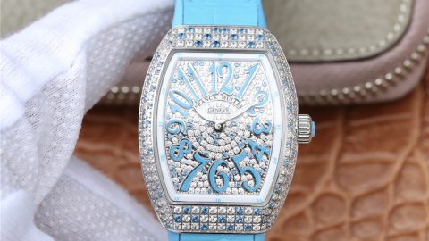 ABF法穆蘭Franck Muller V32 繫列 女士腕錶 藍色矽膠錶帶 石英機芯￥3480-精仿法蘭克穆勒