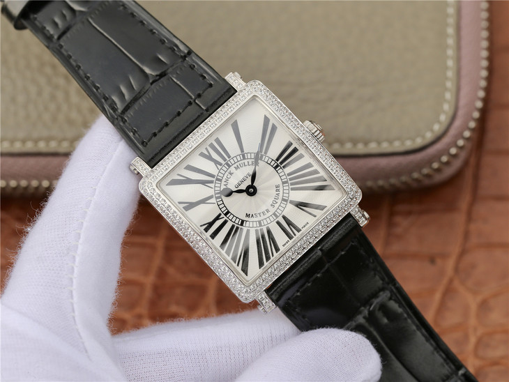 Z6法蘭克穆勒Master Square 繫列女士腕錶 黑色皮帶錶 瑞士原裝朗達石英機芯￥3180-精仿法蘭克穆勒