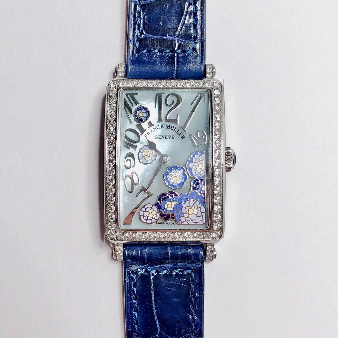 法蘭克穆勒 LONG ISLAND長島繫列最美女士石英皮帶方形腕錶 琺瑯彩繪￥3480-精仿法蘭克穆勒