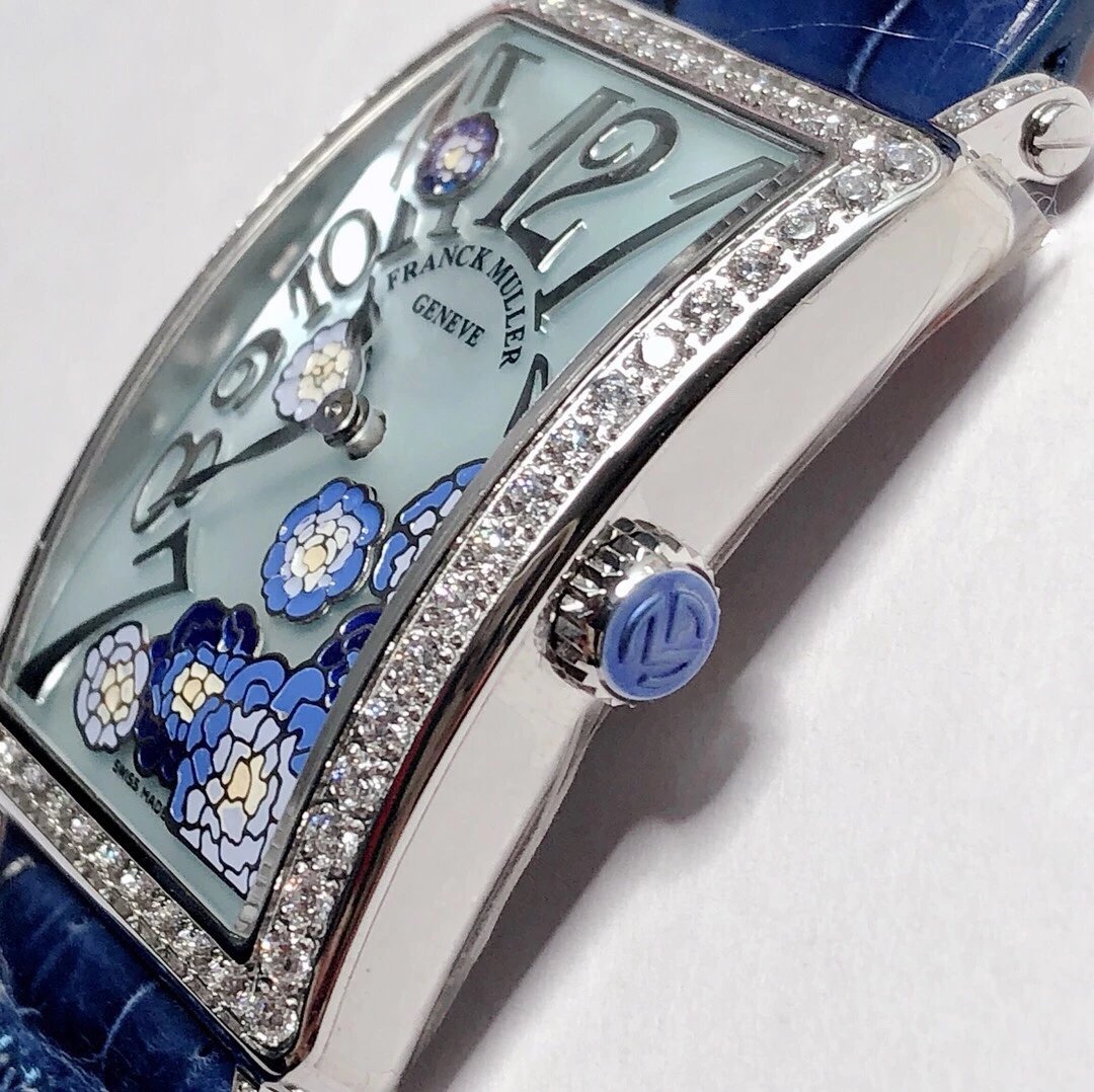 法蘭克穆勒 LONG ISLAND長島繫列最美女士石英皮帶方形腕錶 琺瑯彩繪￥3480-精仿法蘭克穆勒