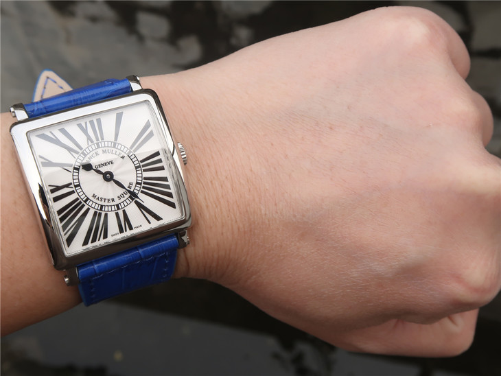 Z6法蘭克穆勒Master Square 繫列女士腕錶 藍色皮帶錶 瑞士原裝朗達石英機芯￥2980-精仿法蘭克穆勒