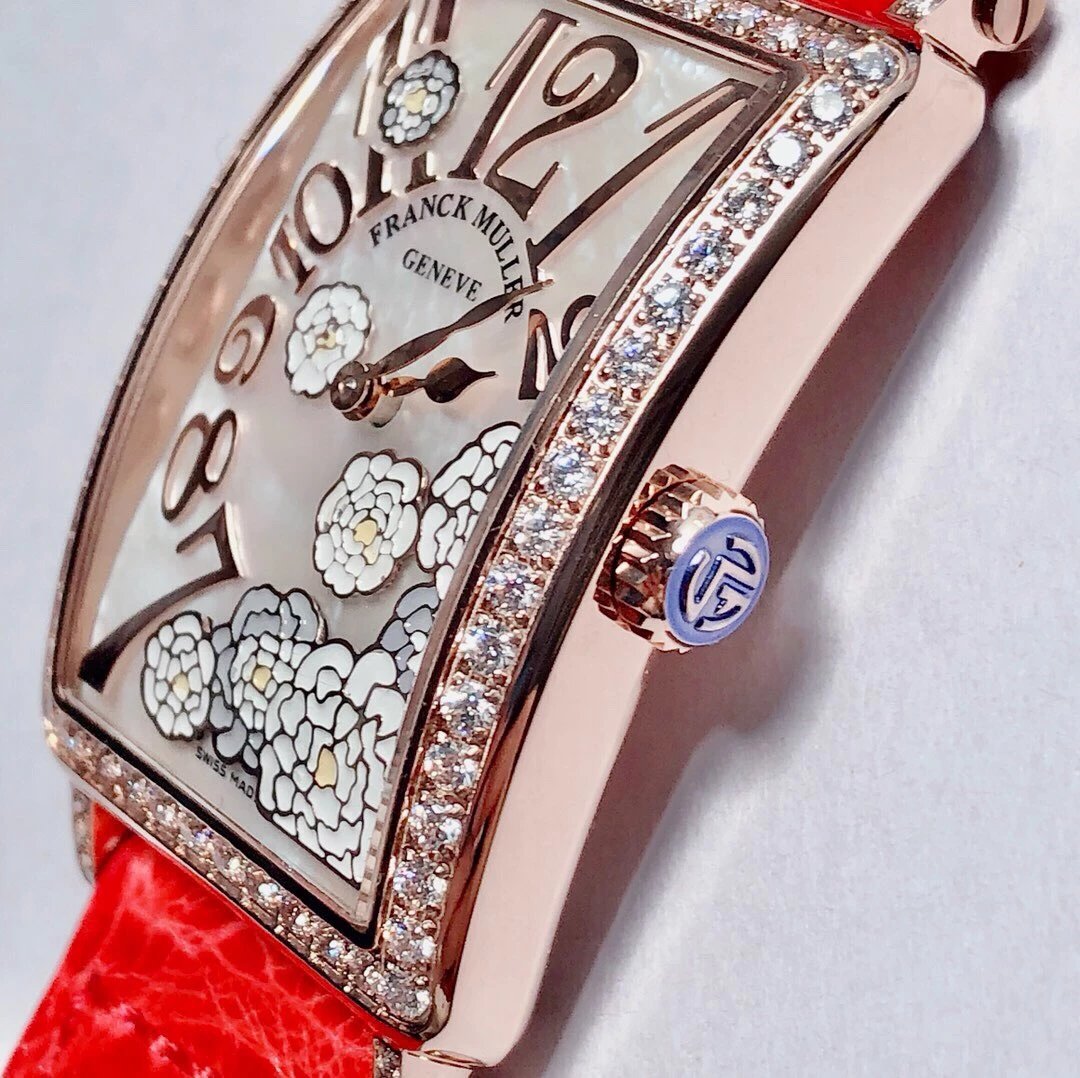 法蘭克穆勒 LONG ISLAND長島繫列最美女士石英皮帶方形腕錶 琺瑯彩繪￥3180-精仿法蘭克穆勒