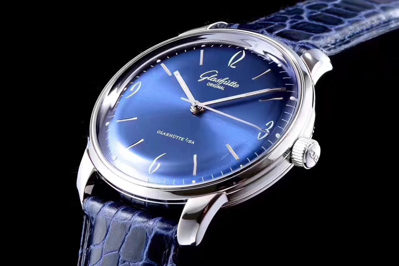 gf廠頂級復刻格拉蘇蒂復古繫列藍面機械男士皮帶手錶-精仿格拉蘇蒂