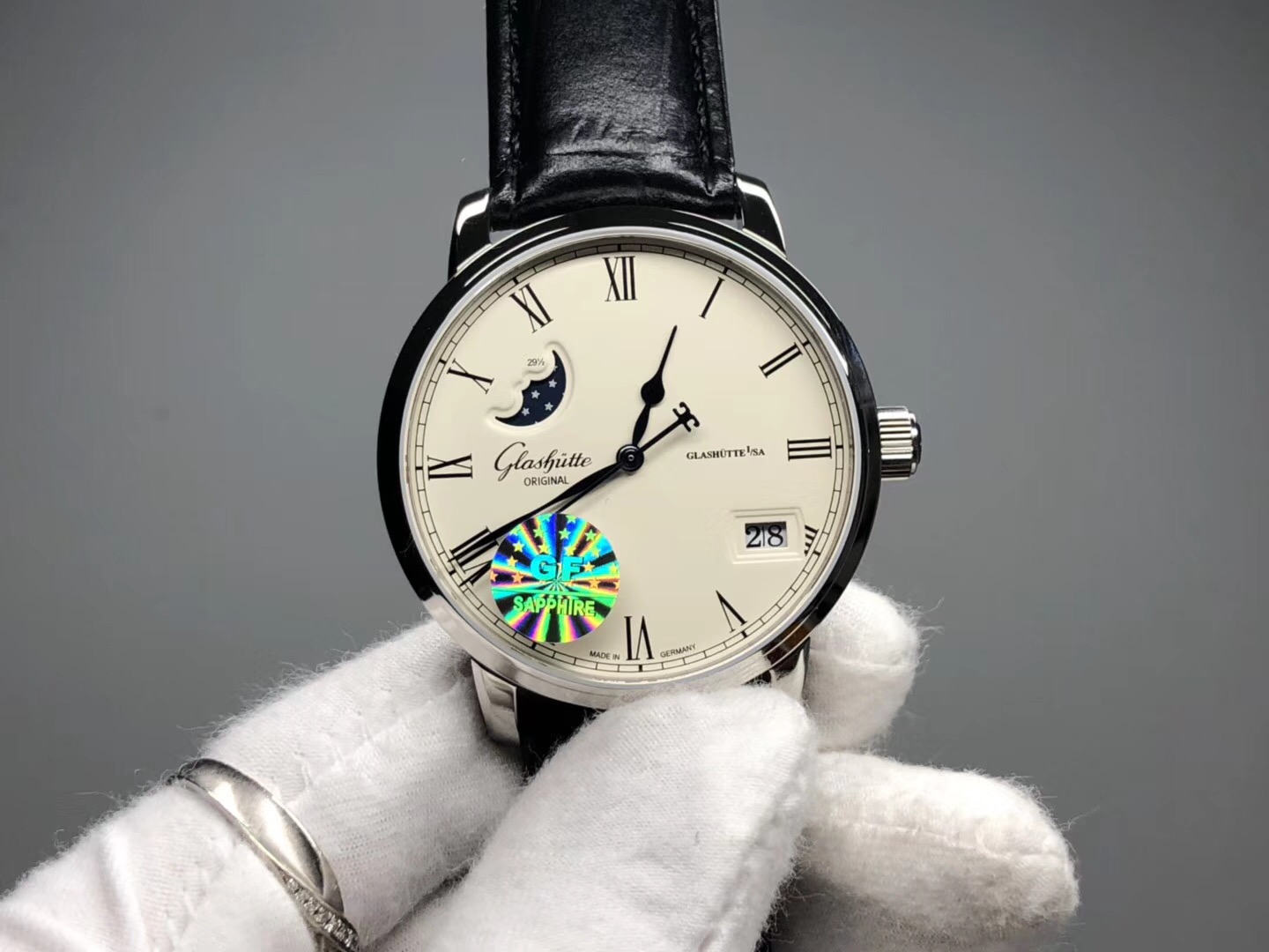 頂級復刻格拉蘇蒂原創議員繫列100-04-32-12-04男士機械月相手錶-精仿格拉蘇蒂