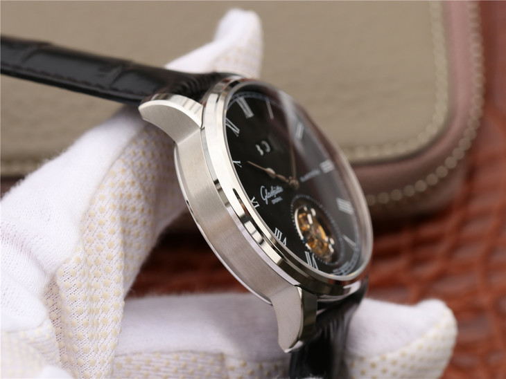 R8格拉蘇蒂大日歴自動陀飛輪機芯42mm腕錶（黑面） V3升級版-精仿格拉蘇蒂